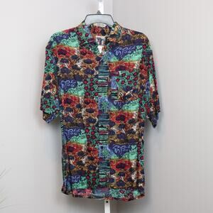 Hey Man Vintage Rayon Shirt Multicolor Graphic Print Size L